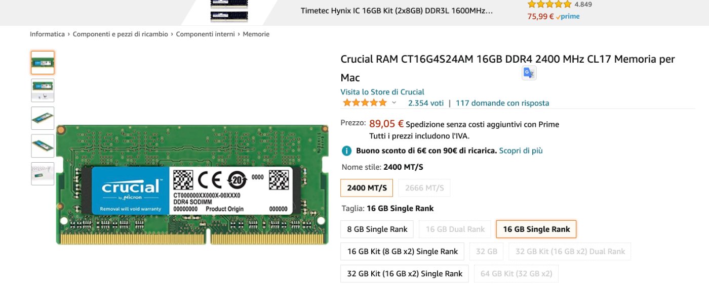 Crucial RAM CT16G4S24AM 16GB DDR4 2400 MHz CL17 Memoria per Mac .jpg